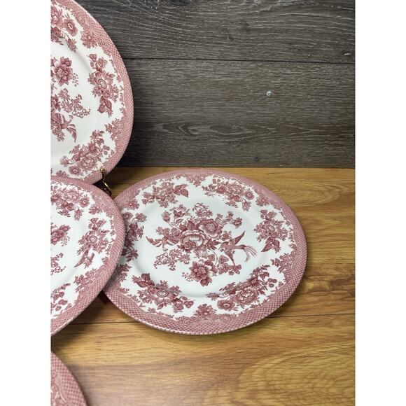 Royal Stafford Asiatic Pheasant Red Fine Earthenware 11” Dinner Plates -5 Pc Set - Picture 6 of 12